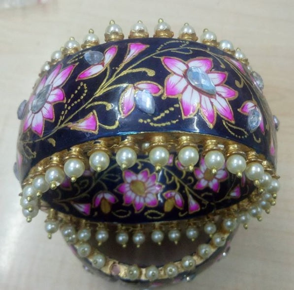 Indian meenakari bangles blue and pink with pearl outline