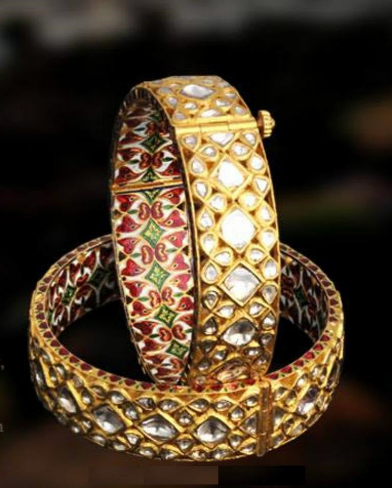 Indian Polki Kundan Meenakari bangles kada square shape design