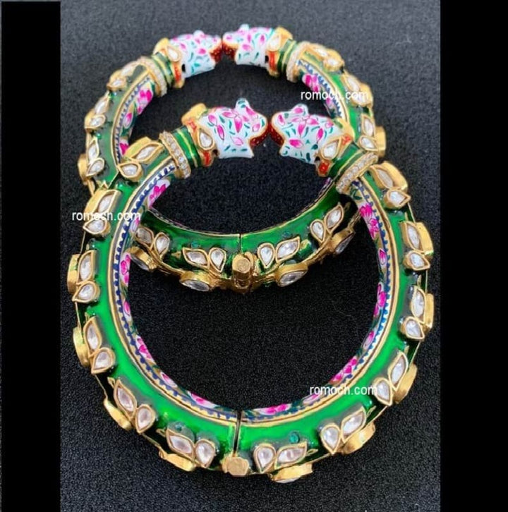 Indian meenakari peacock design handpainted green bangles