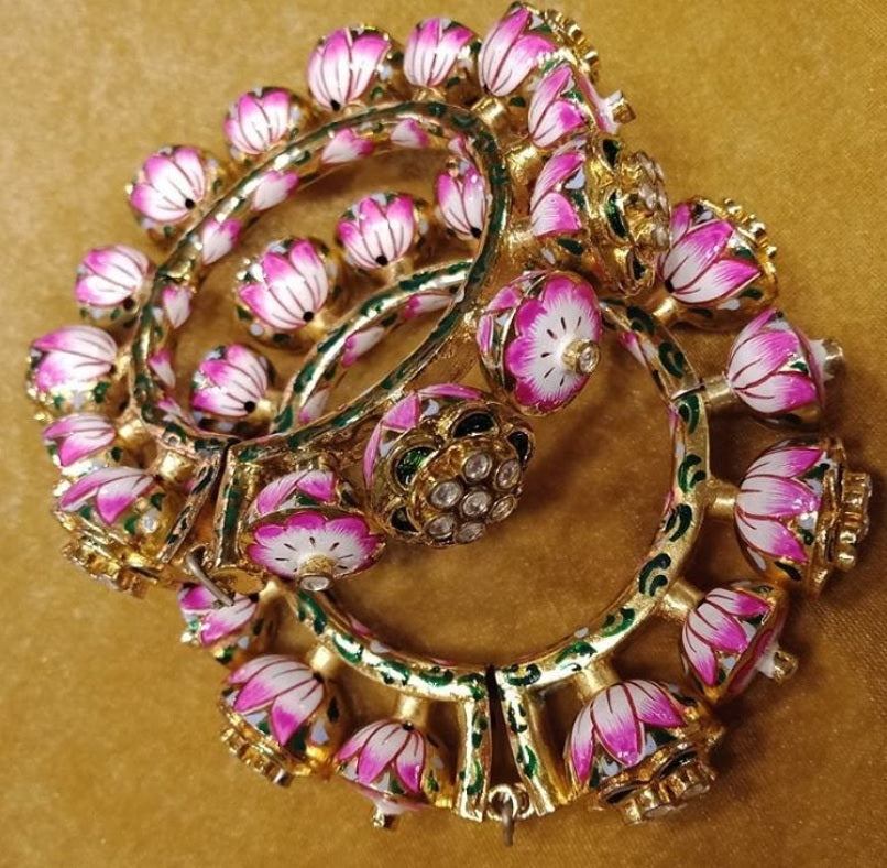 Pink and green lotus meenakari bangles kada