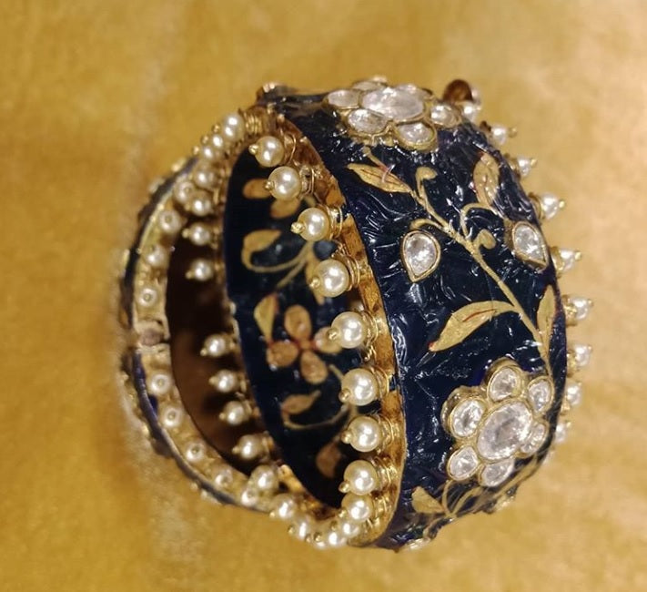 Meenakari bangles blue and gold Polki studded