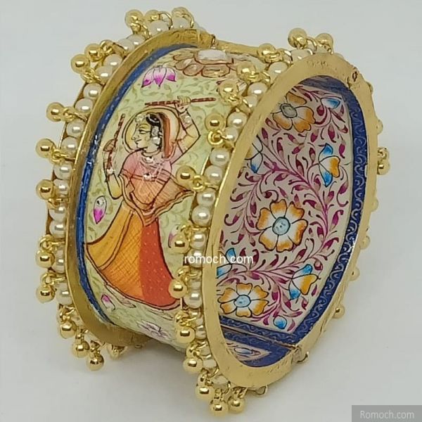 Indian meenakari Radha Krisha handpainted Polki bangles (pair)