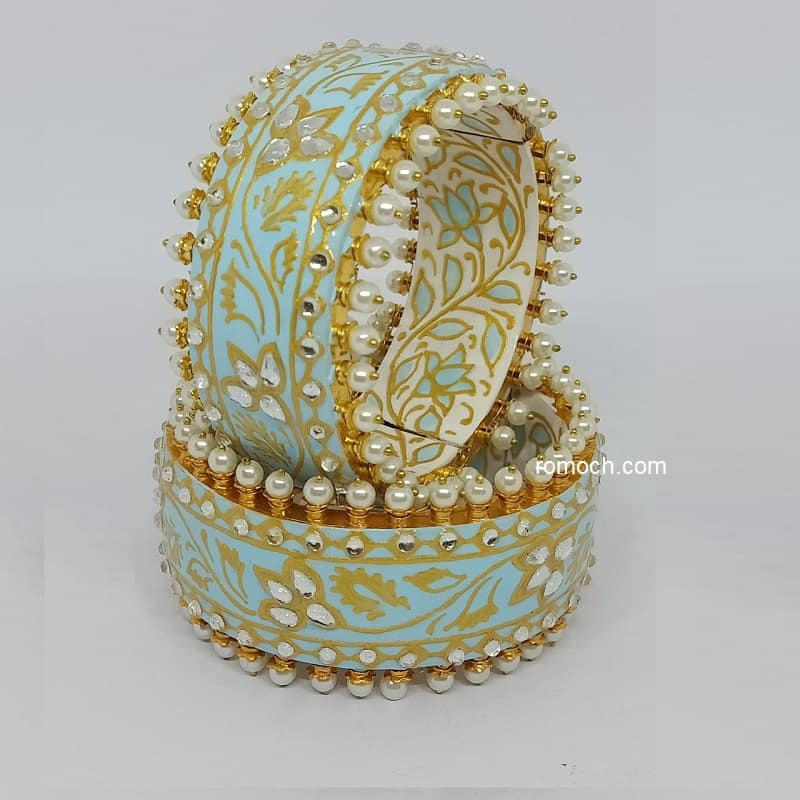 Indian meenakari Kundan studded bangle light blue