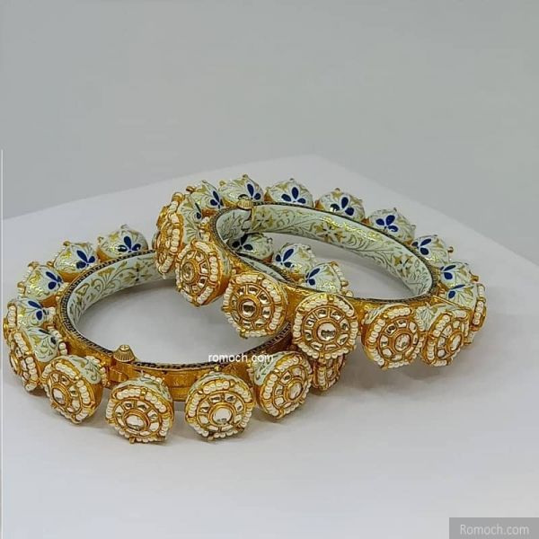 Indian meenakari bangles handpainted Polki studded mint green and blue