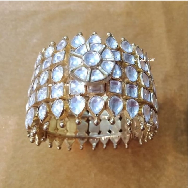 Indian Polki studded broad kada bracelet