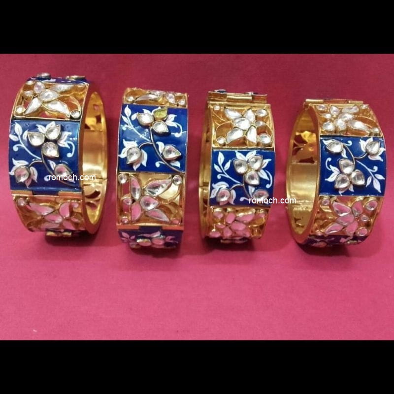 Indian minakari Polki bangles blue and white handpainted design