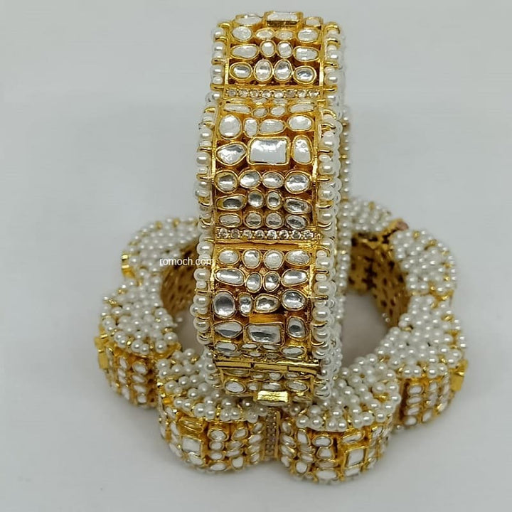 Gold plated Kundan pacheli bangles pearls studded