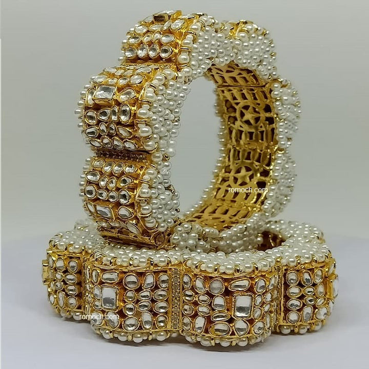 Gold plated Kundan pacheli bangles pearls studded