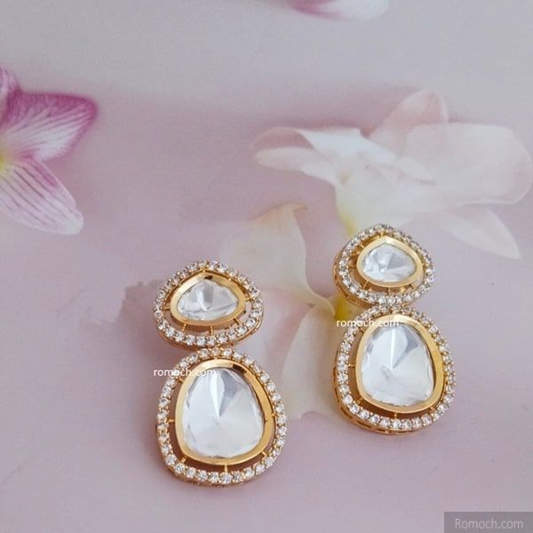 Polki Kundan drop earrings simple and stylish