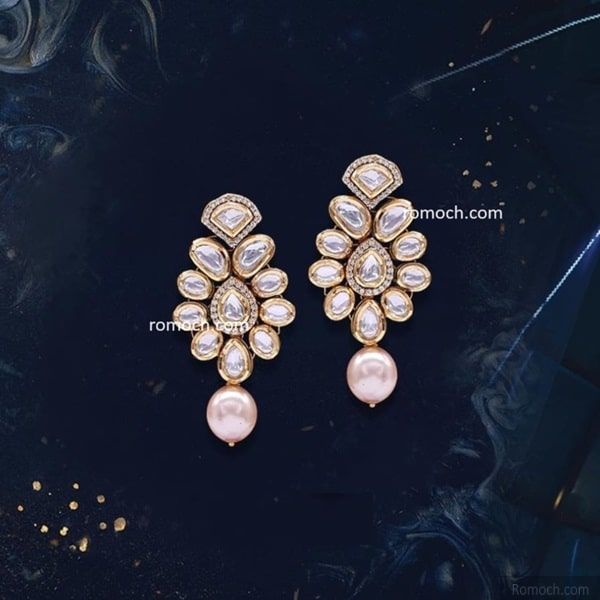 Classic Kundan dangle earrings with pearl drop