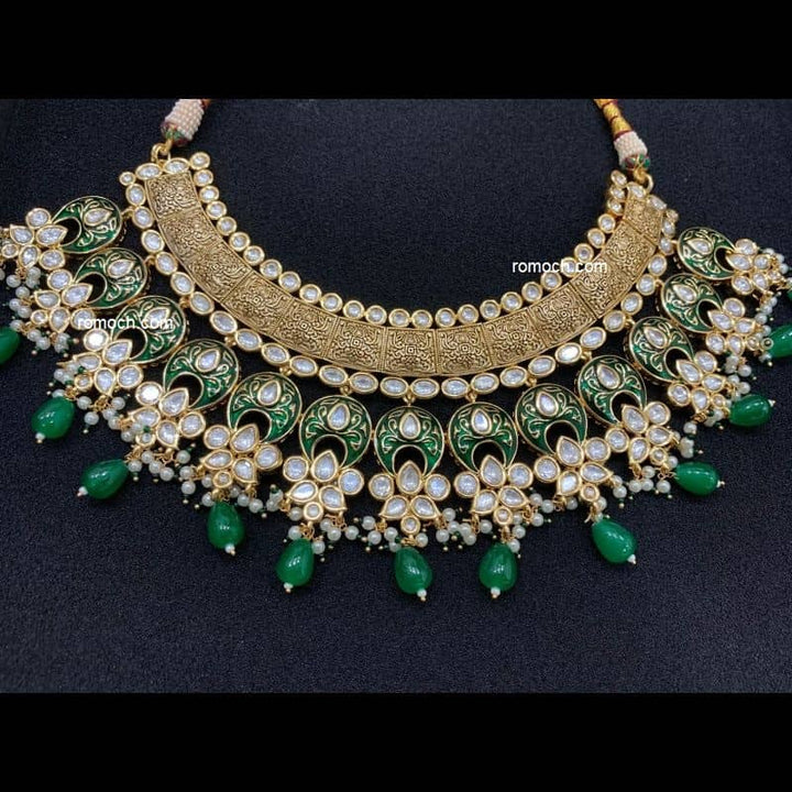 Indian meenakari Kundan ethnic chand design necklace set with tikka