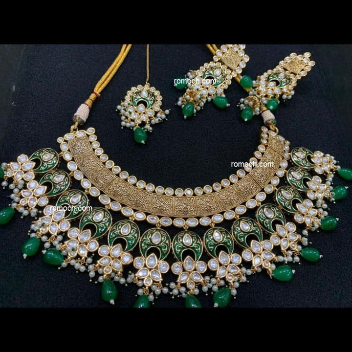 Indian meenakari Kundan ethnic chand design necklace set with tikka