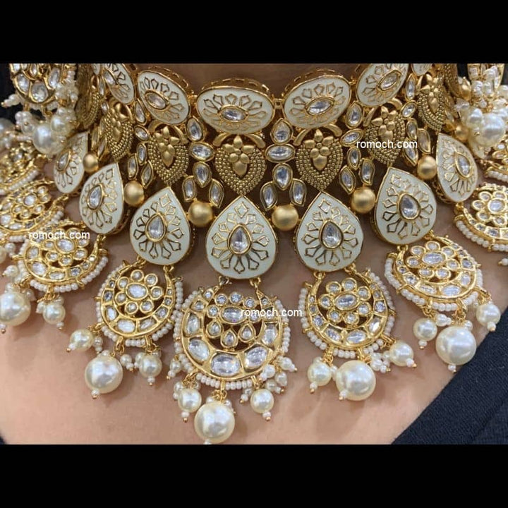 Meenakari Kundan bridal choker layered set ivory