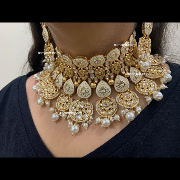 Meenakari Kundan bridal choker layered set ivory