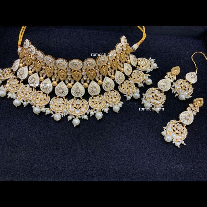 Meenakari Kundan bridal choker layered set ivory