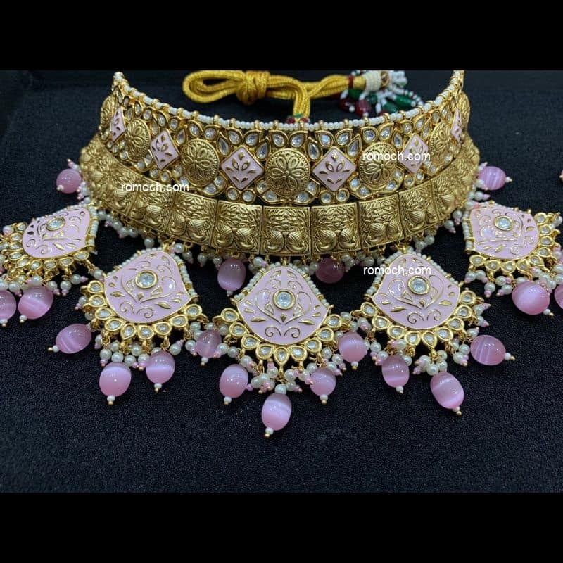 Meenakari Kundan bridal choker set triangular drops