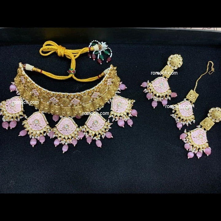 Meenakari Kundan bridal choker set triangular drops