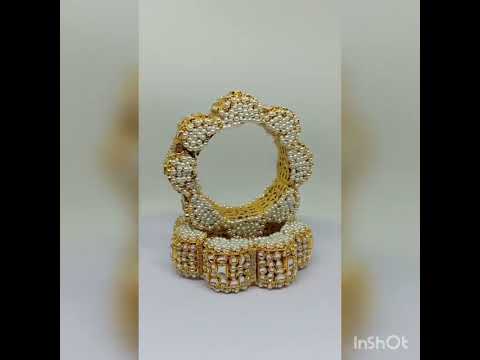 Gold plated Kundan pacheli bangles pearls studded