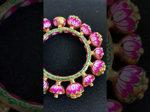 Pink and green lotus meenakari bangles kada