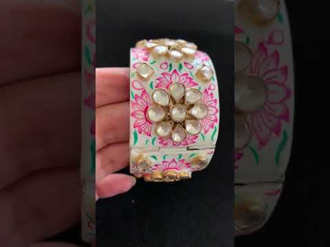 Meenakari bangles pink and white floral Polki studded