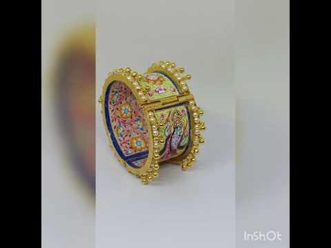 Indian meenakari Radha Krisha handpainted Polki bangles (pair)