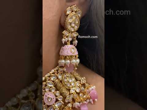 Indian wedding necklace set pink meenakari antique bar design