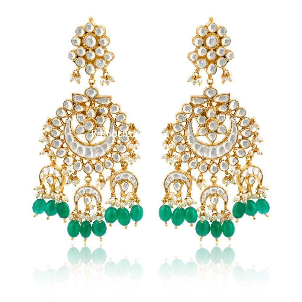 Indian Polki Kundan floral layered set with green drops