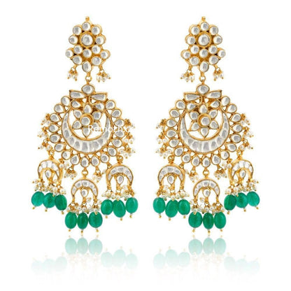 Indian Polki Kundan floral layered set with green drops