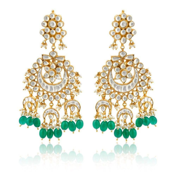 Indian Polki Kundan floral layered set with green drops