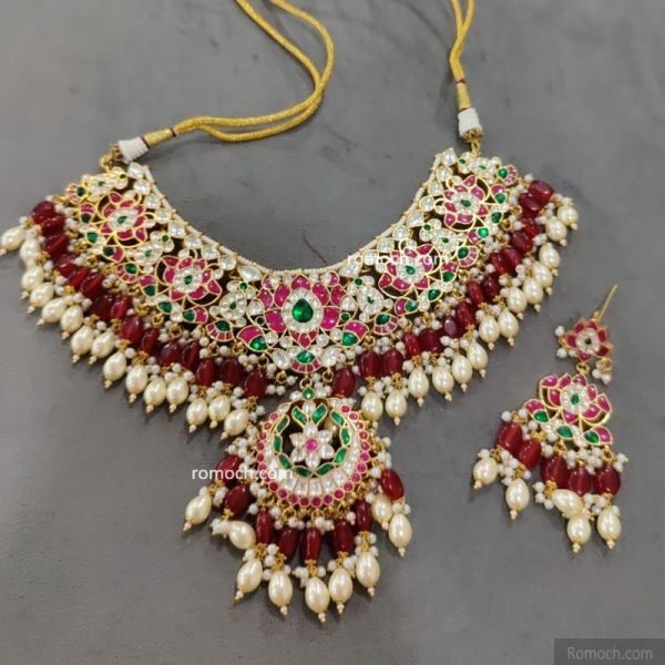 Indian wedding ethnic look ruby green Jadtar Kundan set