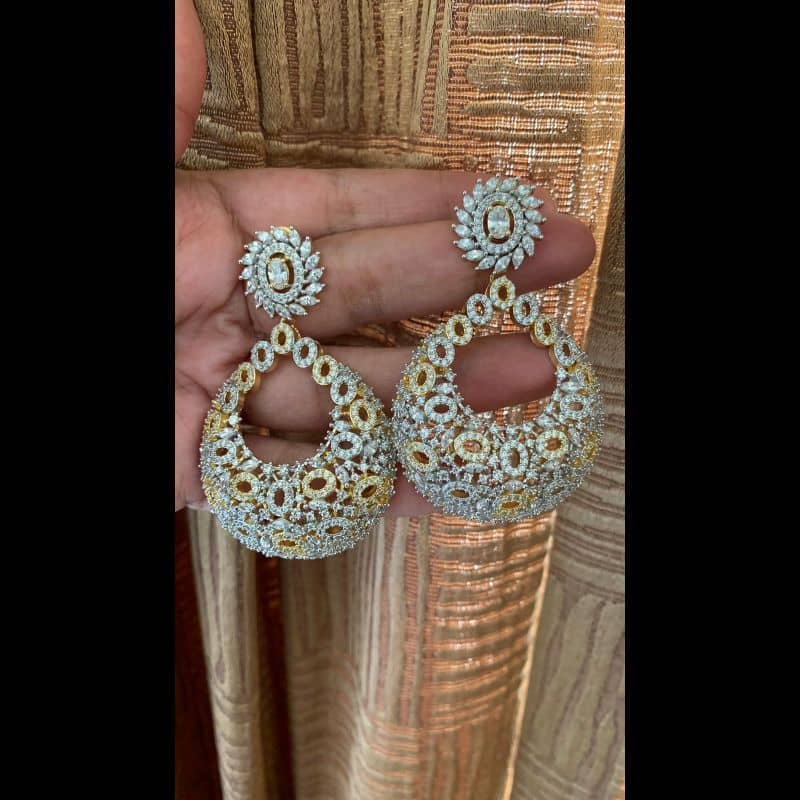 Stylish dual tone AD chandbali earrings