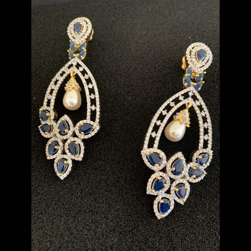 AD dangle earrings blue stone with pearl hanging