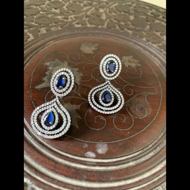 CZ drop earrings blue stone small