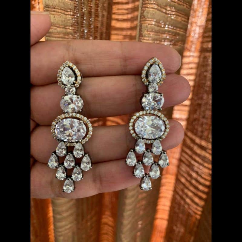 Trendy CZ stone dangle earrings