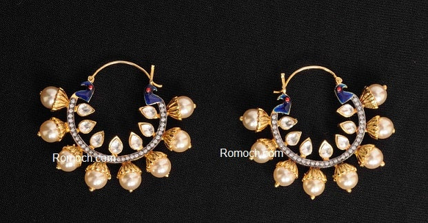 Elegant peacock design Kundan and CZ stone earrings