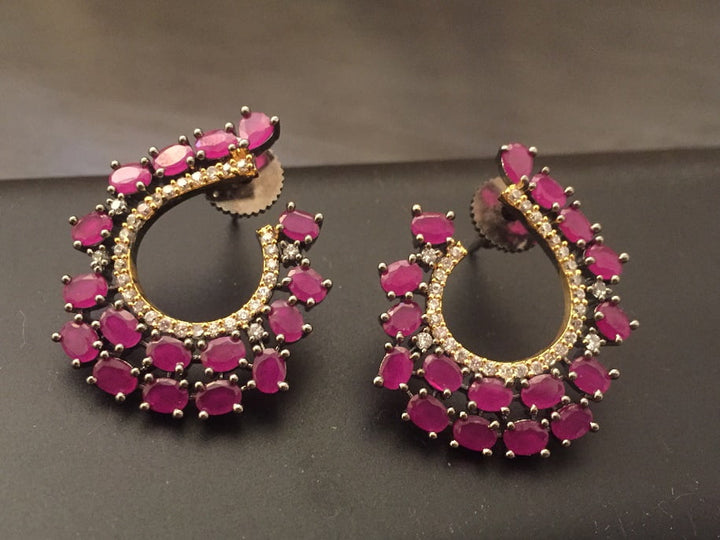 Stylish ruby and CZ stone stud earrings