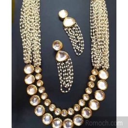 Bunch of pearls with small and big round shape Kundan long necklace set