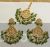 Floral stud Kundan chandbali earrings and tikka with dual color green drops