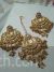 Punjabi traditional Kundan broad chandbali earrings and tikka set in small golden drops