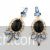 Coral black oval shaped gemstone earrings