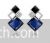 Blue and silver square crystal stud earrings