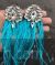 Trendy crystal studs blue feather tassel earrings